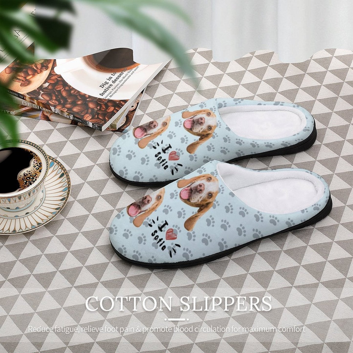 WEPRINTMESlippersCustom Pet Face and Name Love Cotton Slippers