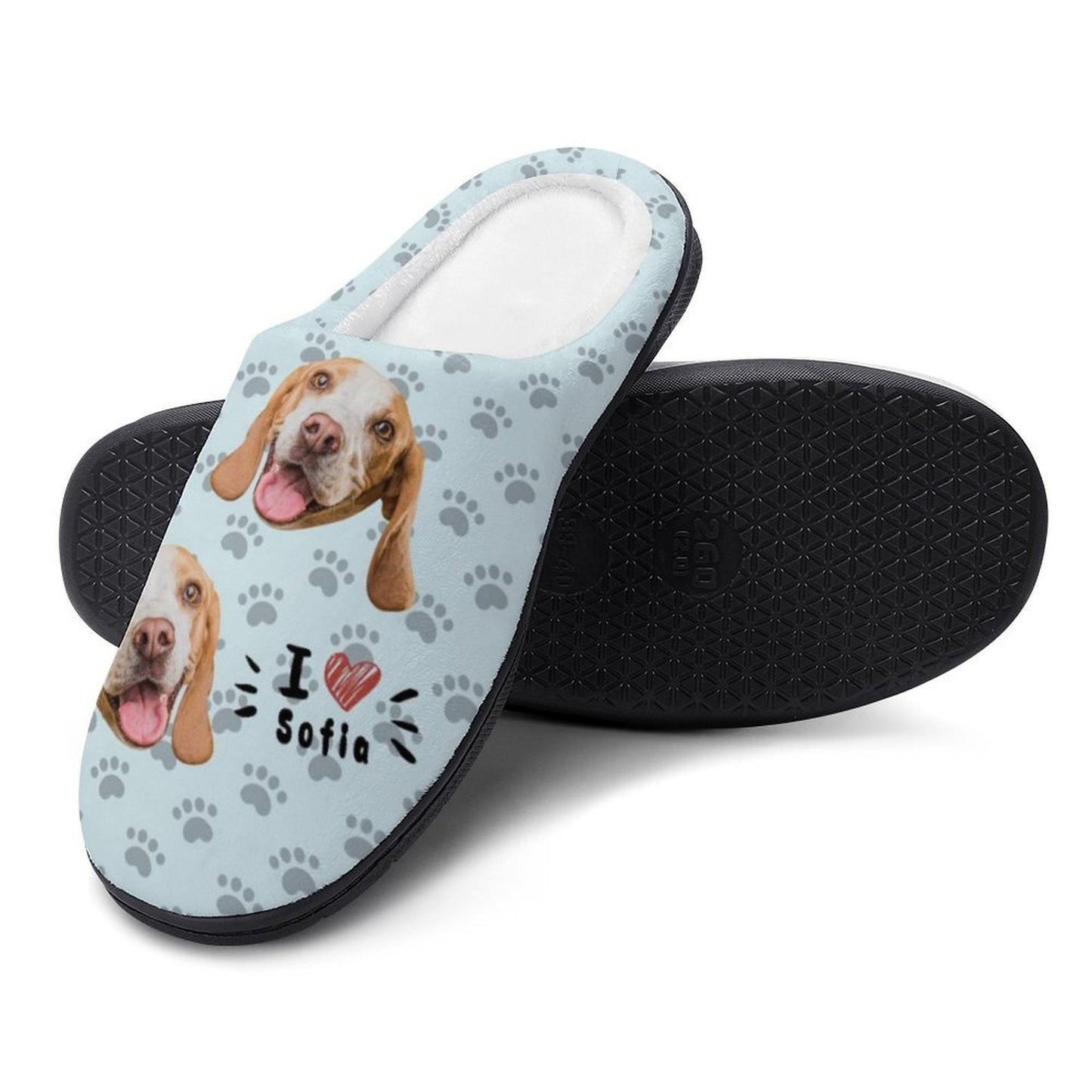 WEPRINTMESlippersCustom Pet Face and Name Love Cotton Slippers