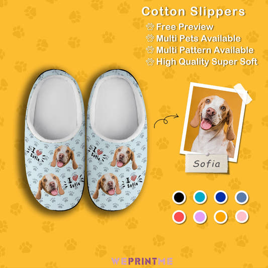 WePrintMeSlippersCustom Pet Face and Name Love Cotton Slippers
