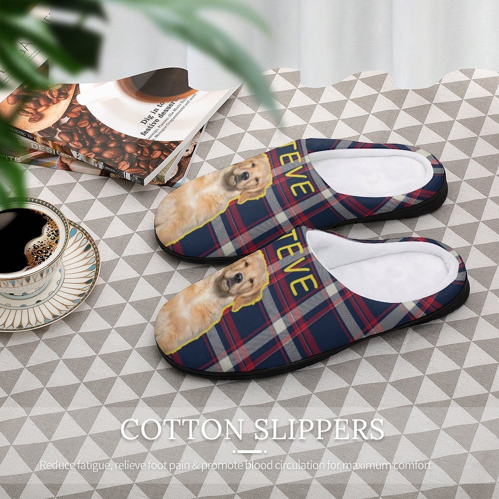 WEPRINTMESlippersCustom Pet Face and Name Plaid Cotton Slippers