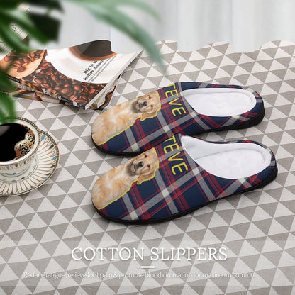 WEPRINTMESlippersCustom Pet Face and Name Plaid Cotton Slippers