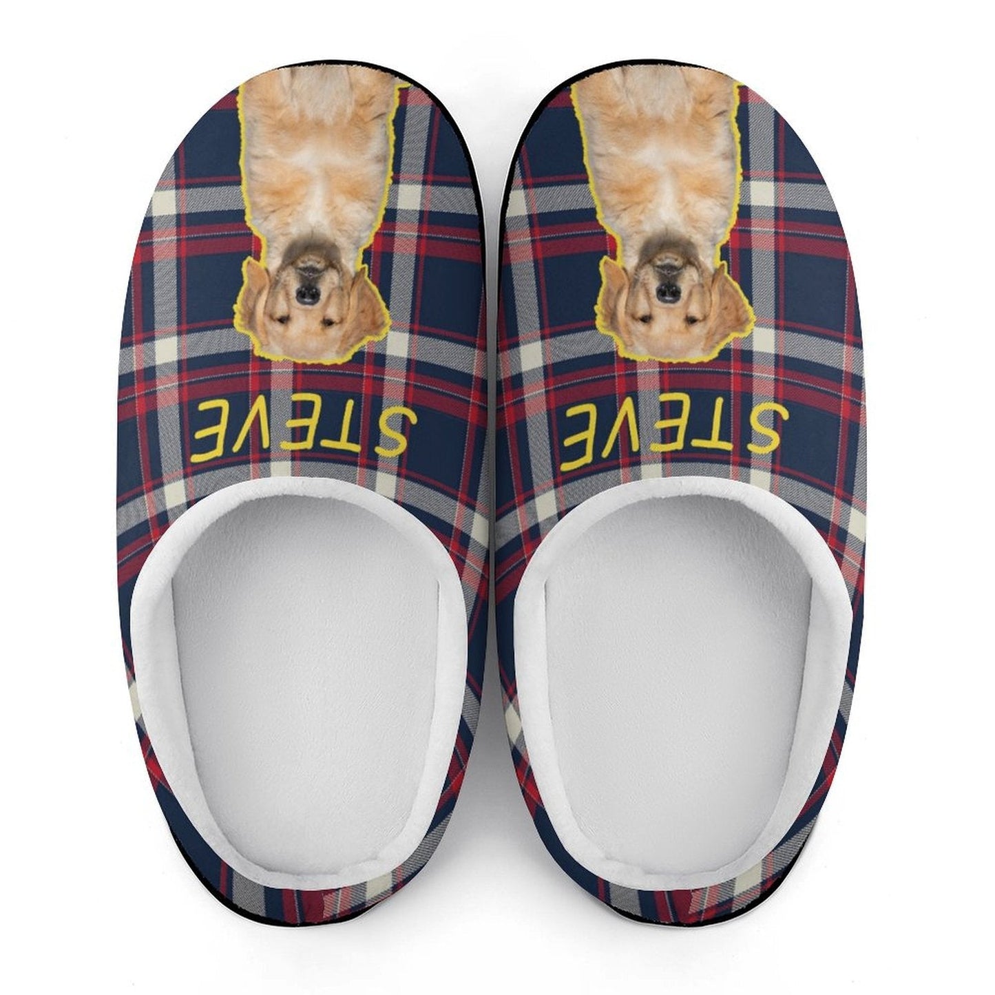 WEPRINTMESlippersCustom Pet Face and Name Plaid Cotton Slippers