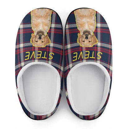 WEPRINTMESlippersCustom Pet Face and Name Plaid Cotton Slippers