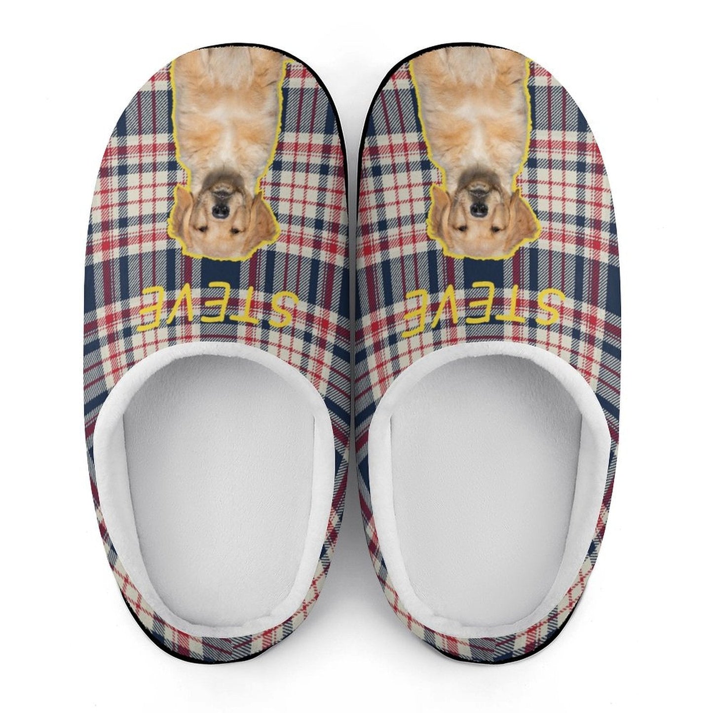 WEPRINTMESlippersCustom Pet Face and Name Plaid Cotton Slippers