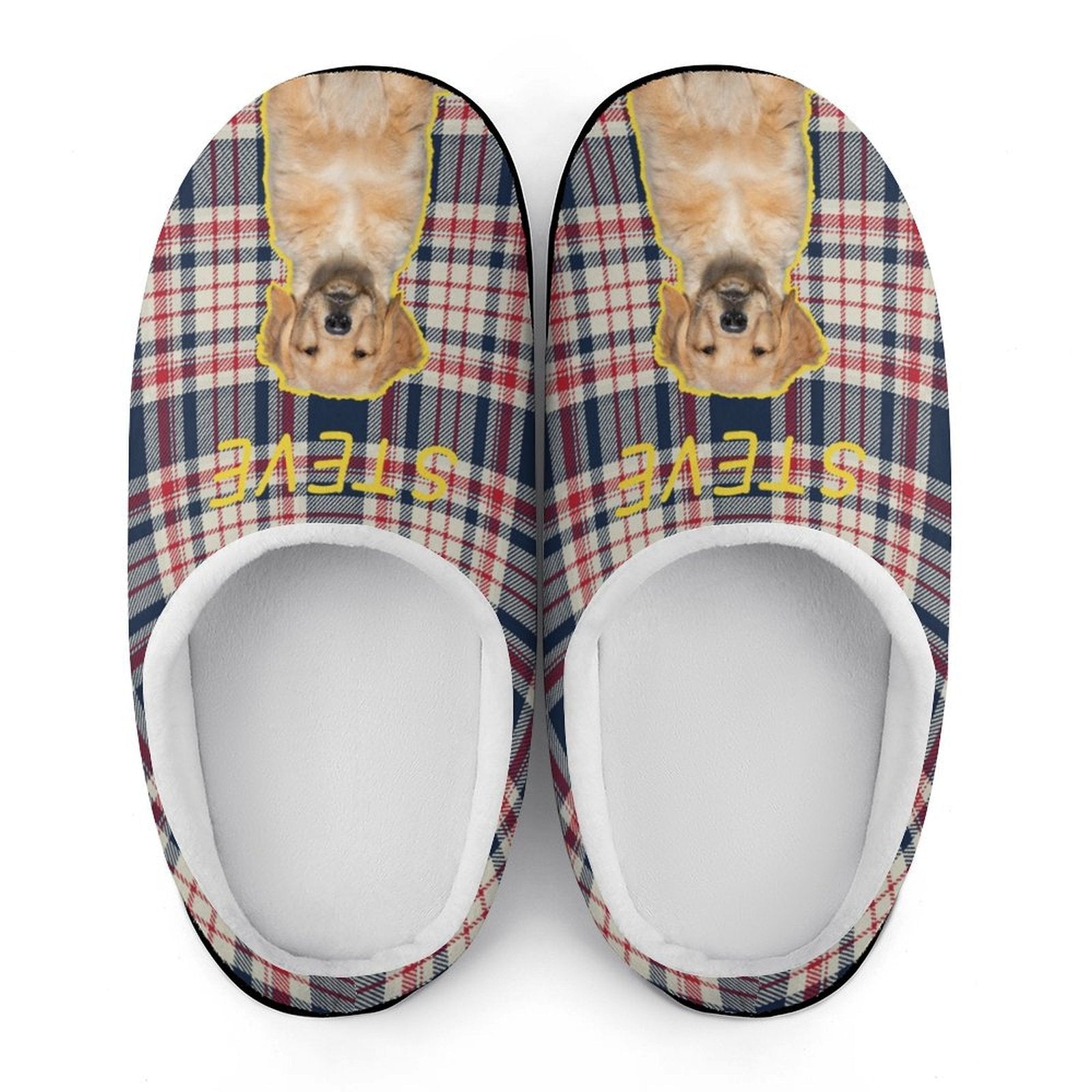 WEPRINTMESlippersCustom Pet Face and Name Plaid Cotton Slippers