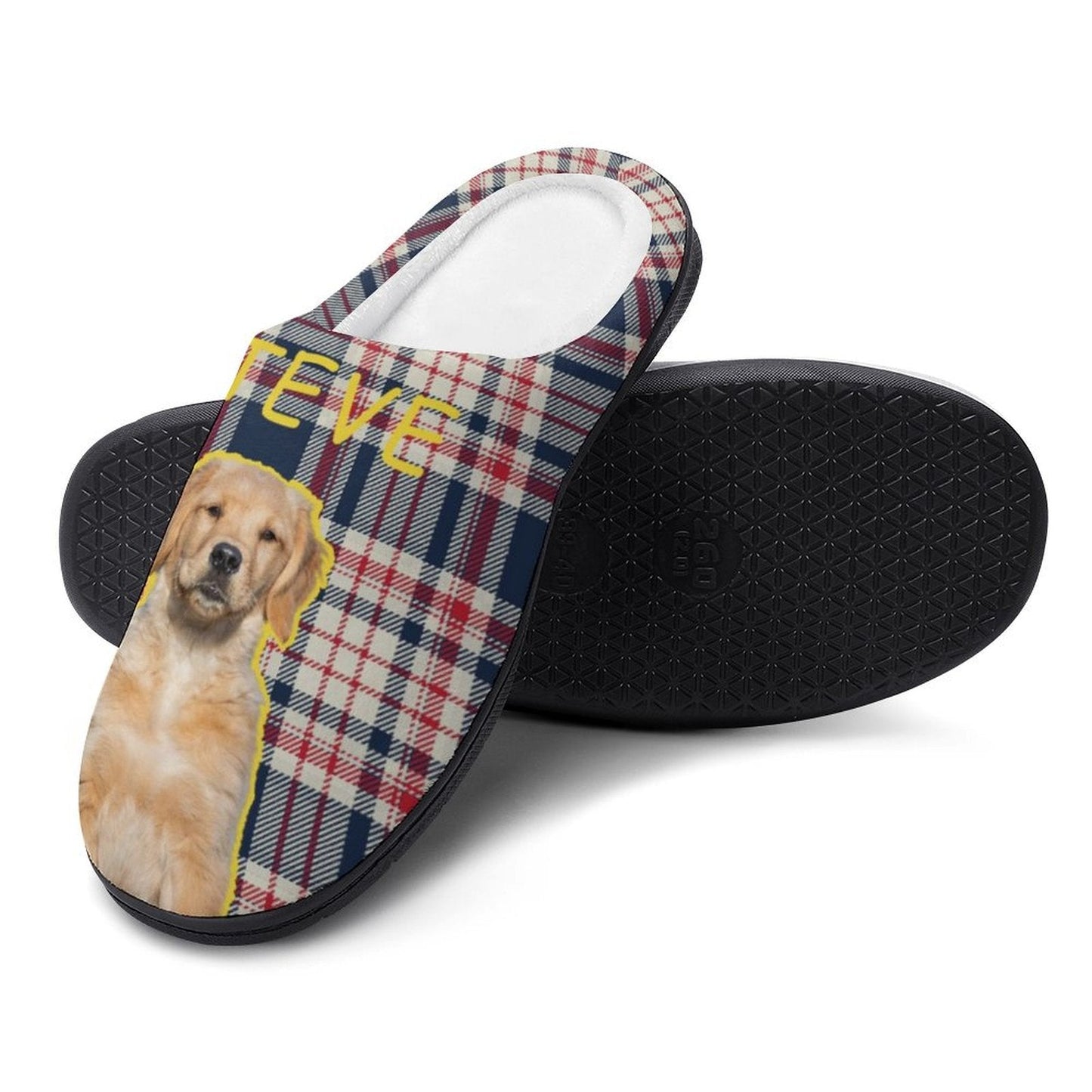 WEPRINTMESlippersCustom Pet Face and Name Plaid Cotton Slippers