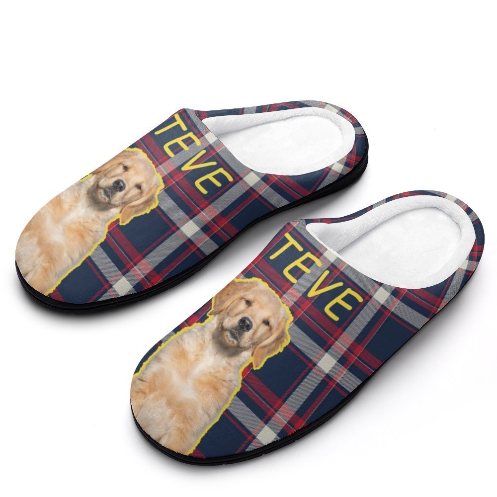 WEPRINTMESlippersCustom Pet Face and Name Plaid Cotton Slippers