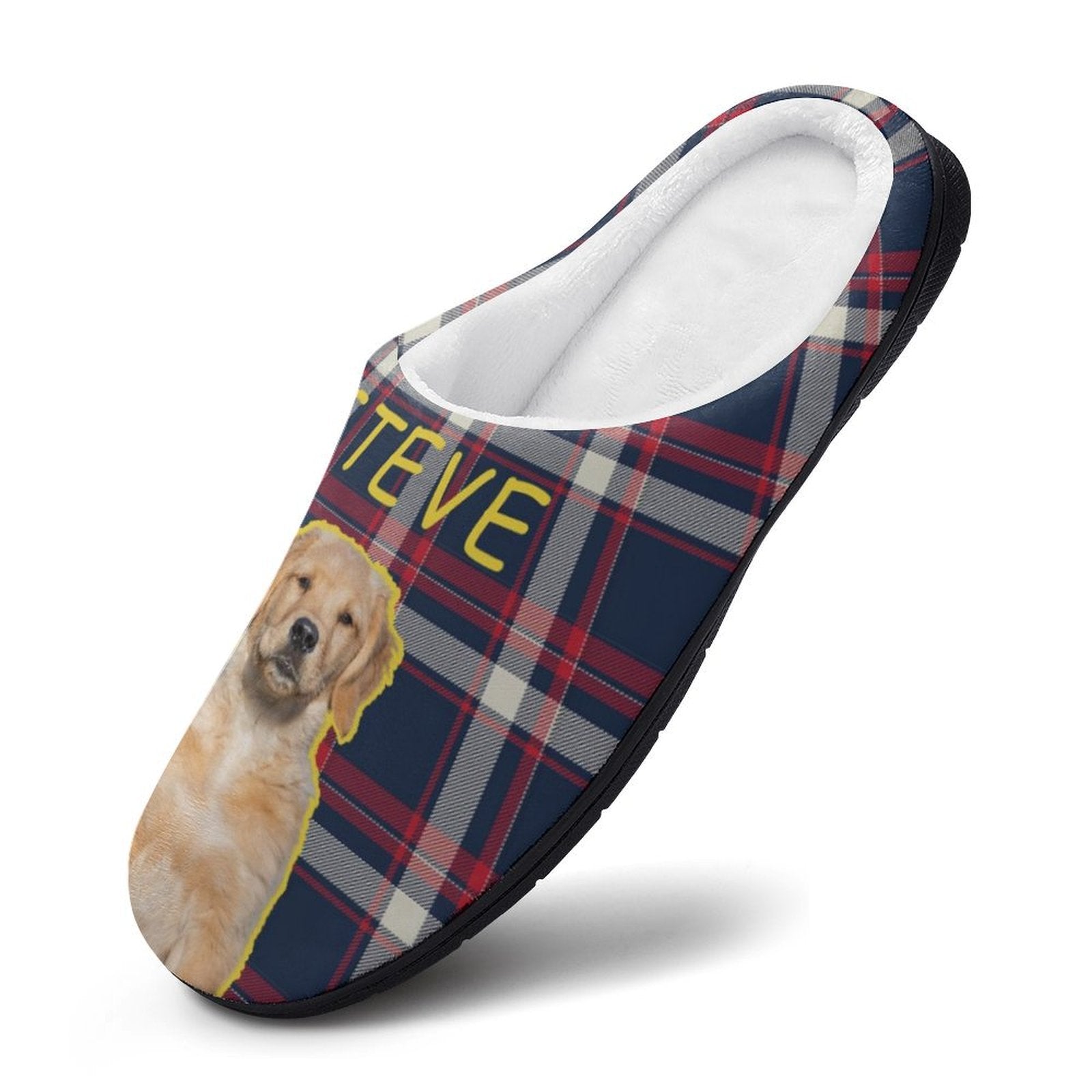 WEPRINTMESlippersCustom Pet Face and Name Plaid Cotton Slippers
