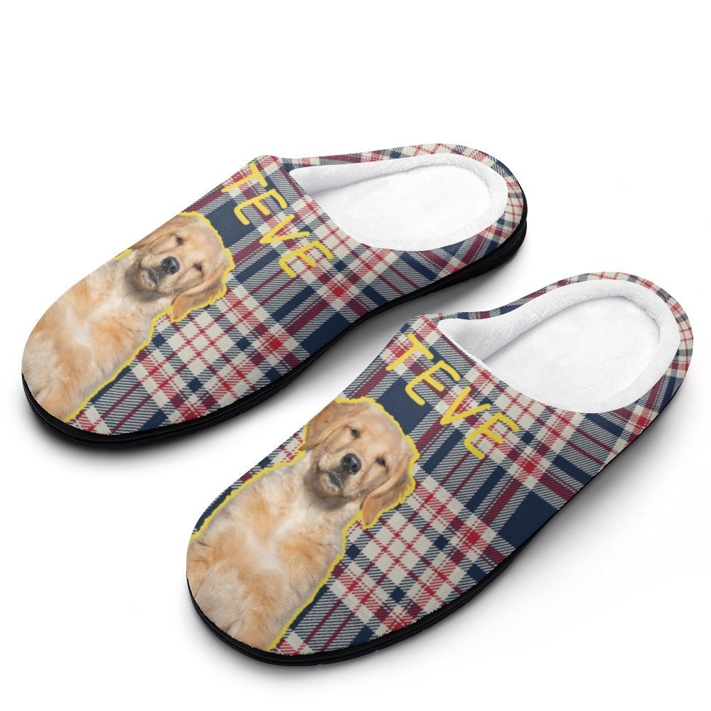 WEPRINTMESlippersCustom Pet Face and Name Plaid Cotton Slippers