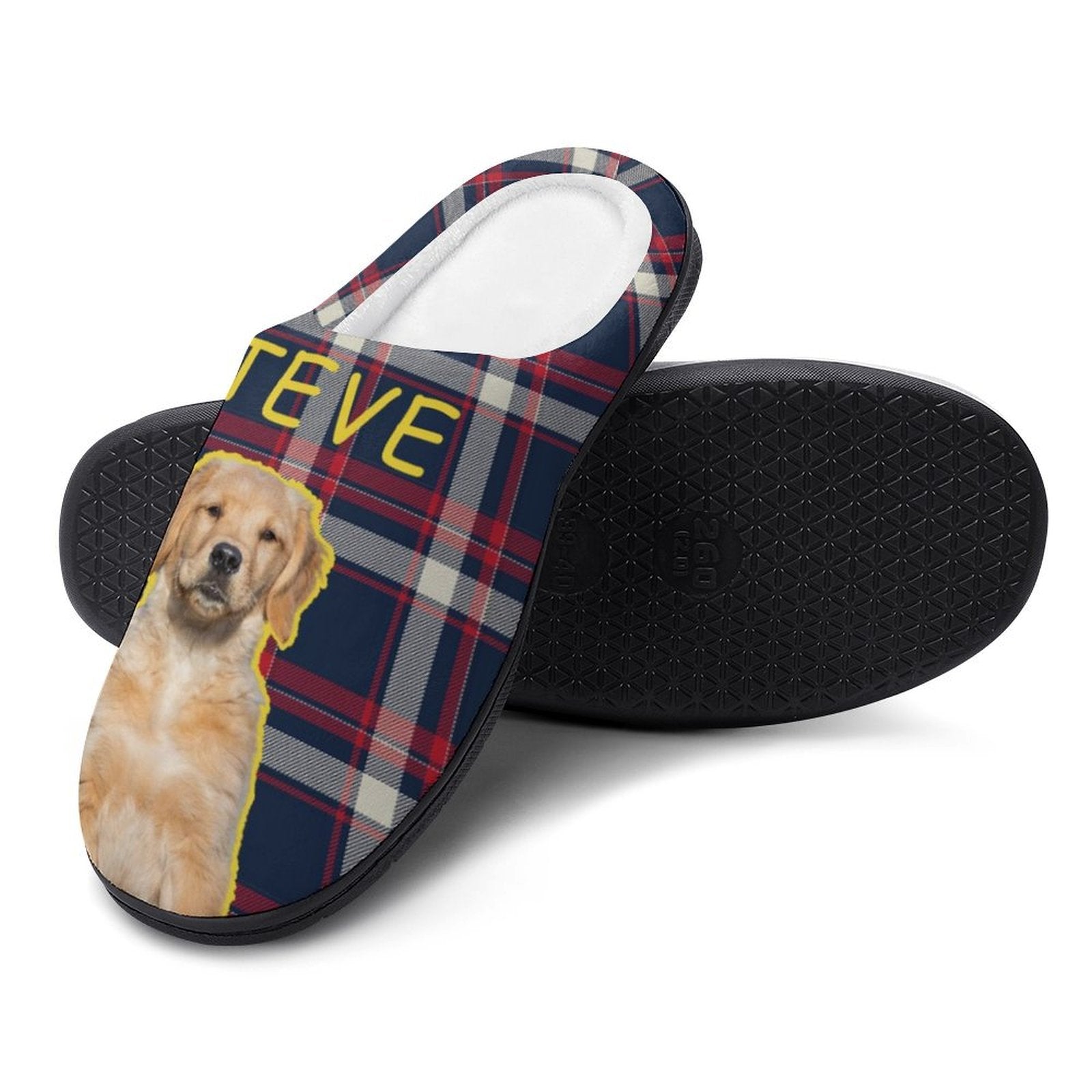 WEPRINTMESlippersCustom Pet Face and Name Plaid Cotton Slippers
