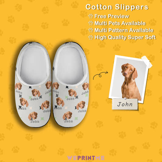 WePrintMeSlippersCustom Pet Face and Name Stars Cotton Slippers