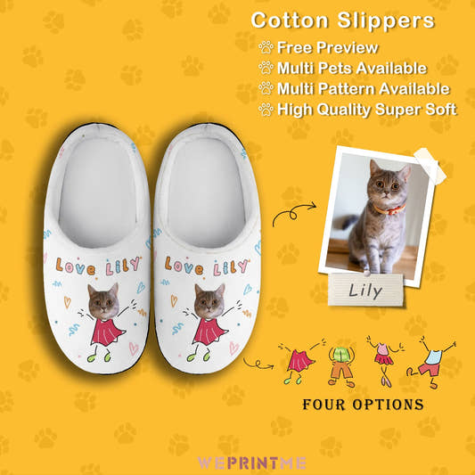 WePrintMeSlippersCustom Pet Face Cute Pet Cartoon Cotton Slippers