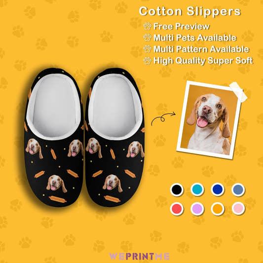 WePrintMeSlippersCustom Pet Face Hot Dog Cotton Slippers