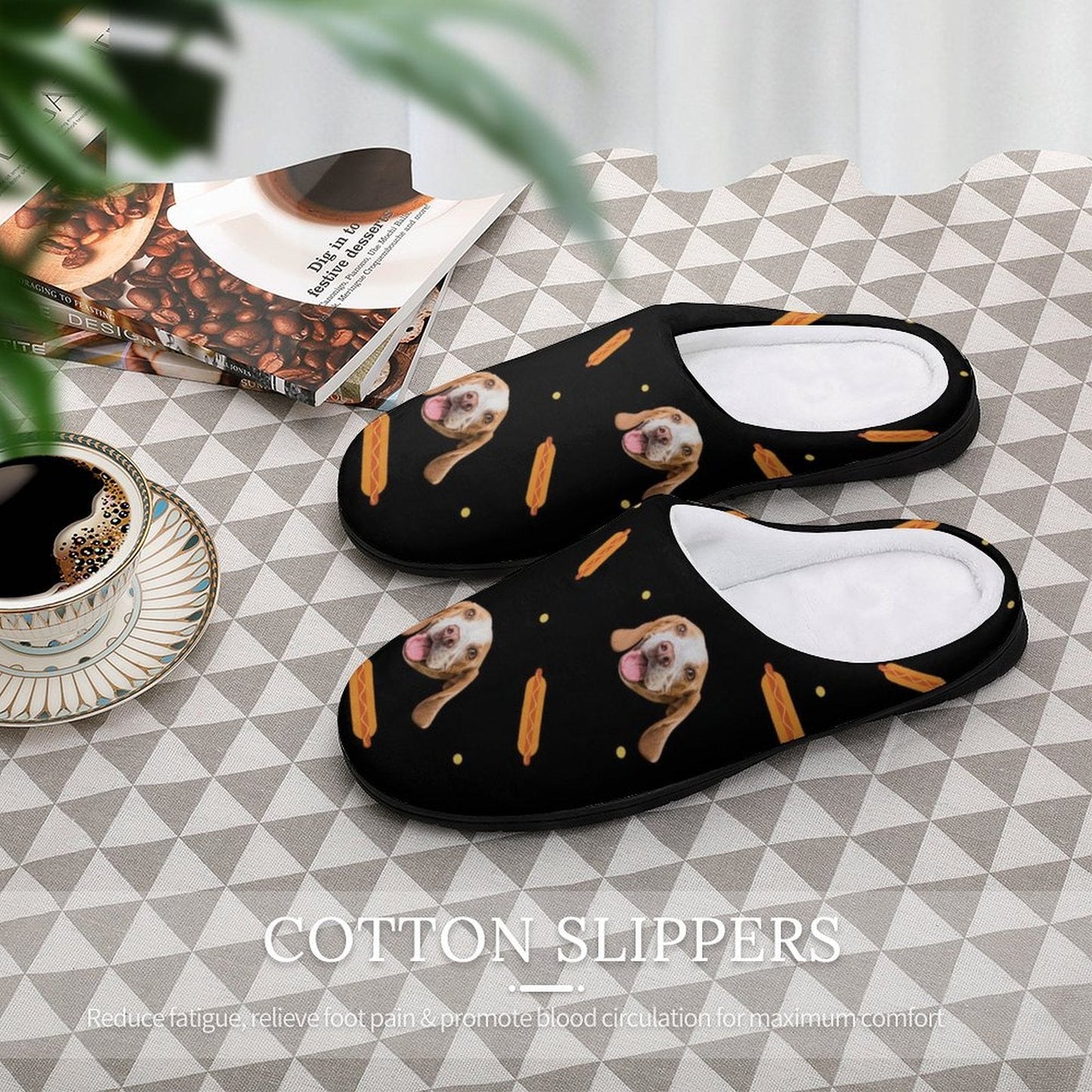 WEPRINTMESlippersCustom Pet Face Hot Dog Cotton Slippers