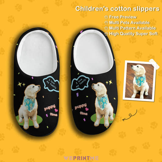 WePrintMeSlippersCustom Pet Face Love Family Kids Cotton Slippers