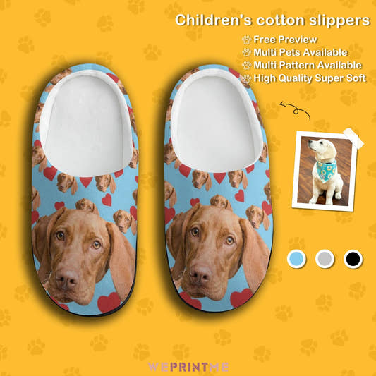 WePrintMeSlippersCustom Pet Face Love Heart Kids Cotton Slippers