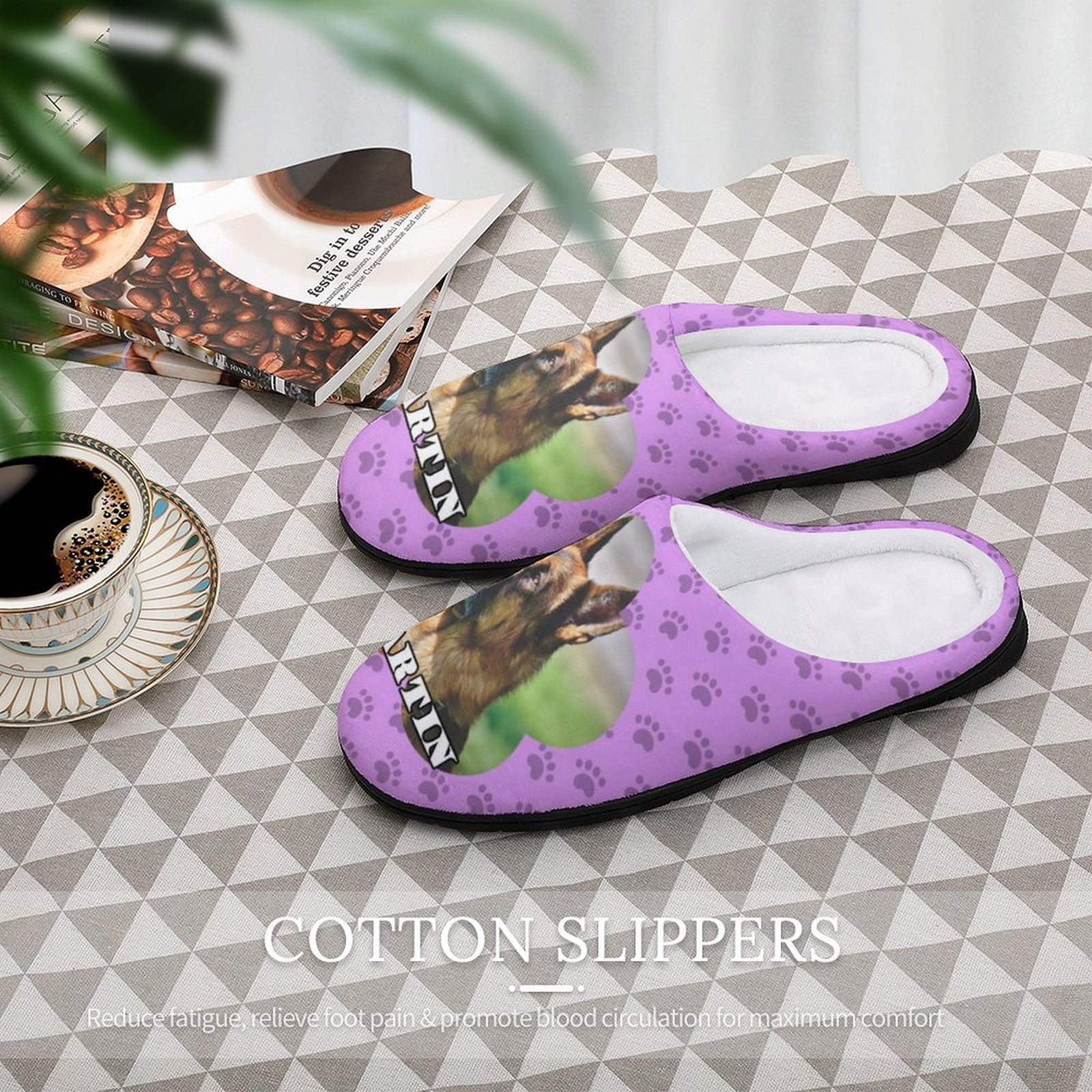 WEPRINTMESlippersCustom Pet Photo and Name Paws Cotton Slippers