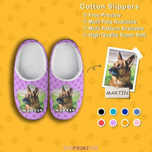 WEPRINTMESlippersCustom Pet Photo and Name Paws Cotton Slippers