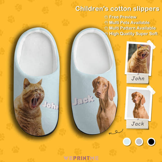 WePrintMeSlippersCustom Pet Photo Two Pets Kids Cotton Slippers