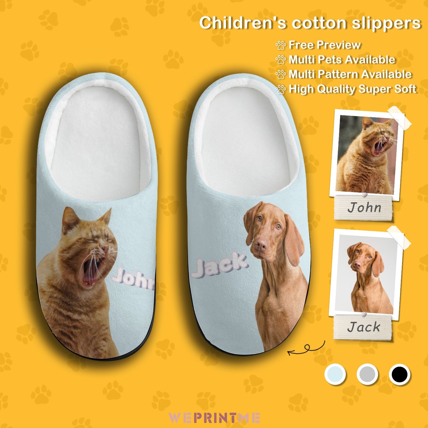 WEPRINTMESlippersCustom Pet Photo Two Pets Kids Cotton Slippers