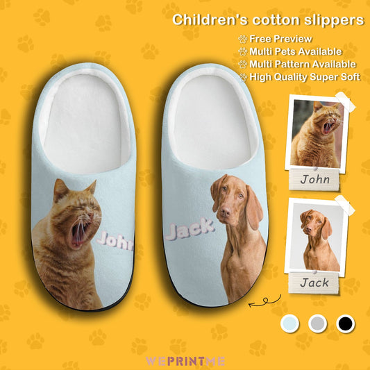 WEPRINTMESlippersCustom Pet Photo Two Pets Kids Cotton Slippers
