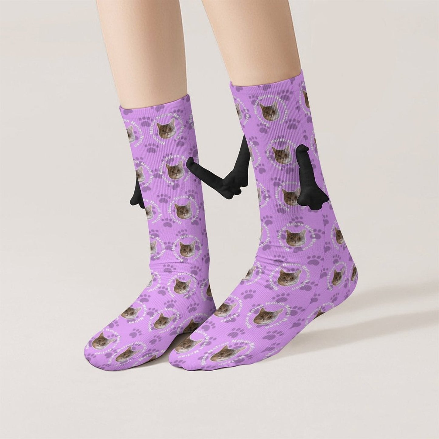 WEPRINTMESocksCustom Pet Face and Circle Name Holding Hands Socks