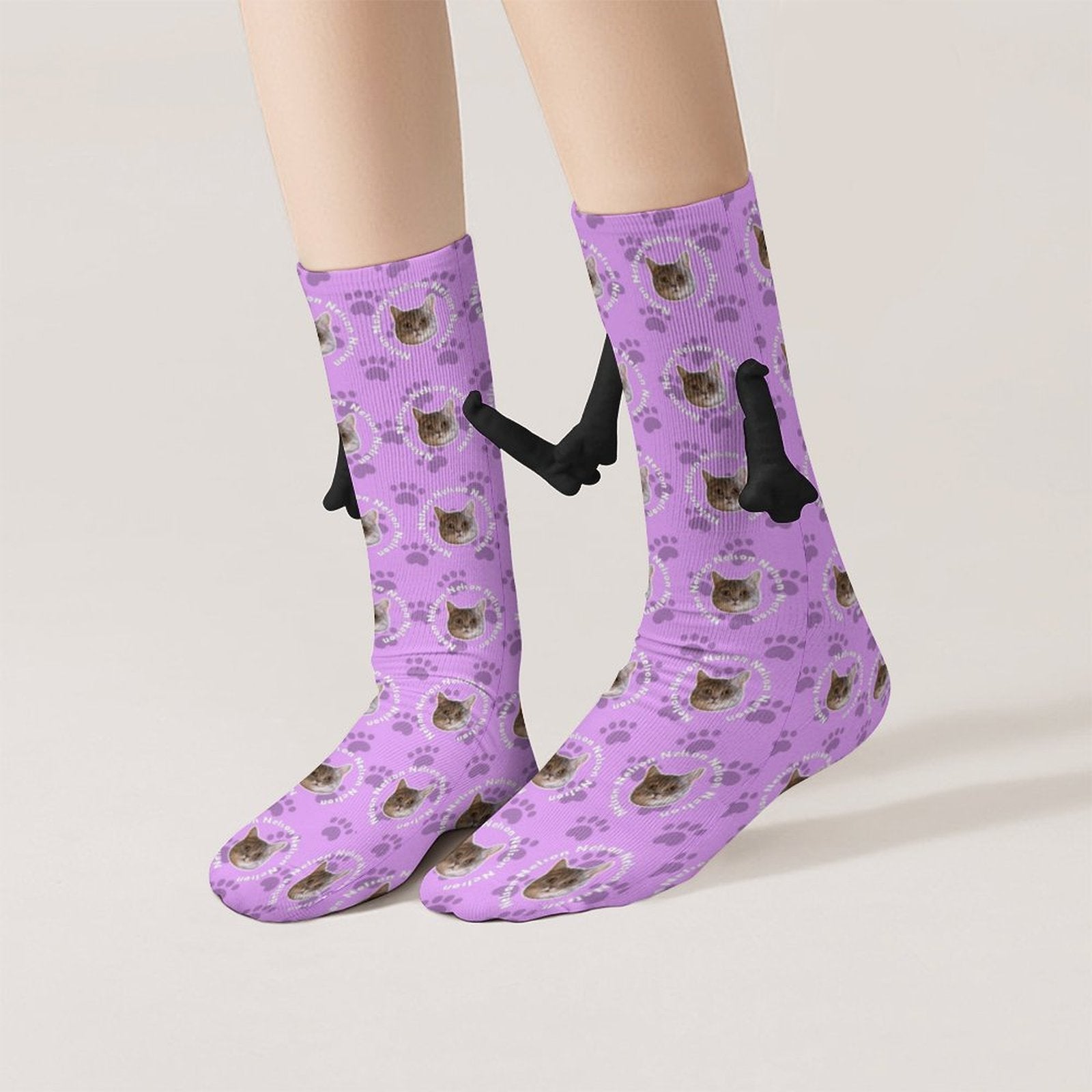 WEPRINTMESocksCustom Pet Face and Circle Name Holding Hands Socks