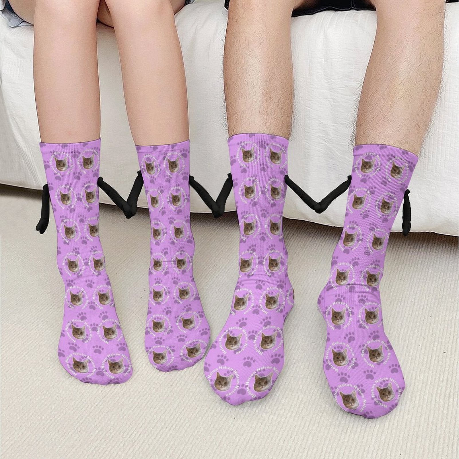 WEPRINTMESocksCustom Pet Face and Circle Name Holding Hands Socks