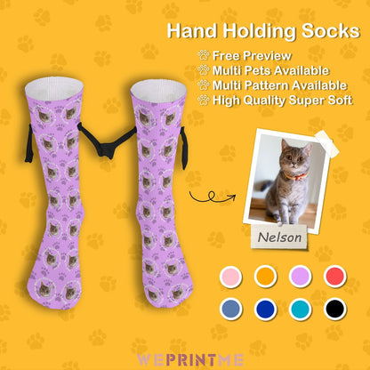 WEPRINTMESocksCustom Pet Face and Circle Name Holding Hands Socks