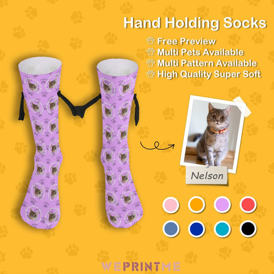 WEPRINTMESocksCustom Pet Face and Circle Name Holding Hands Socks