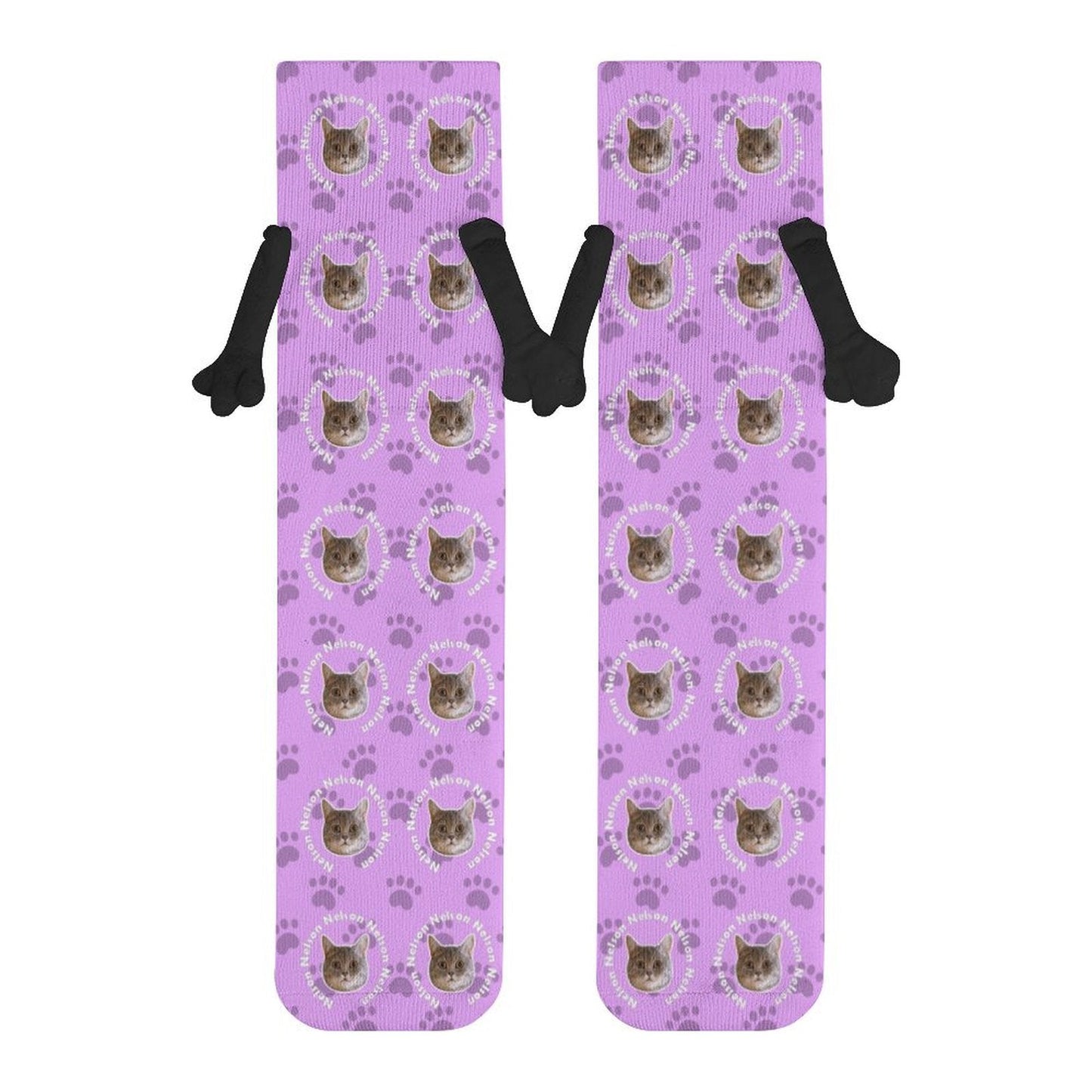 WEPRINTMESocksCustom Pet Face and Circle Name Holding Hands Socks