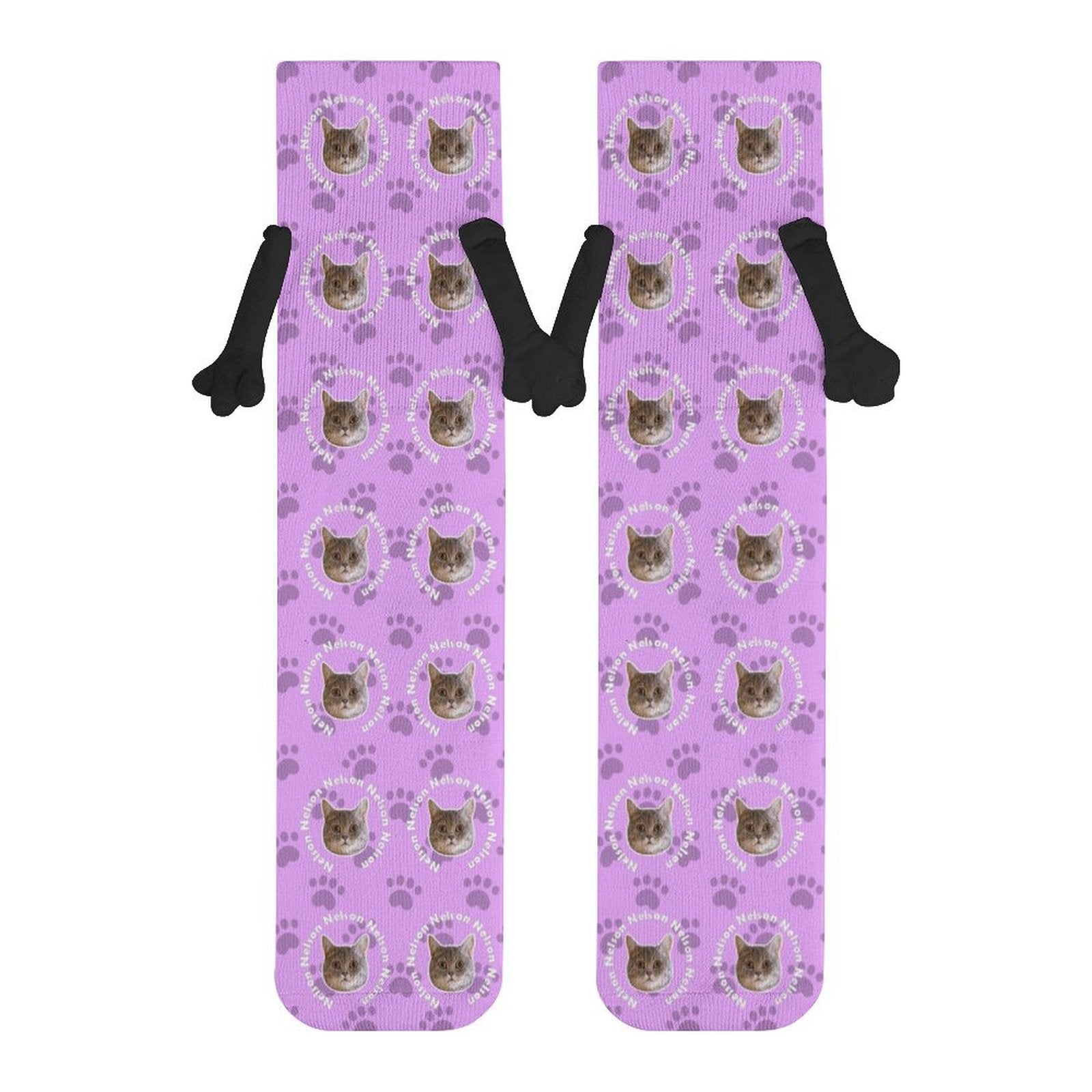 WEPRINTMESocksCustom Pet Face and Circle Name Holding Hands Socks