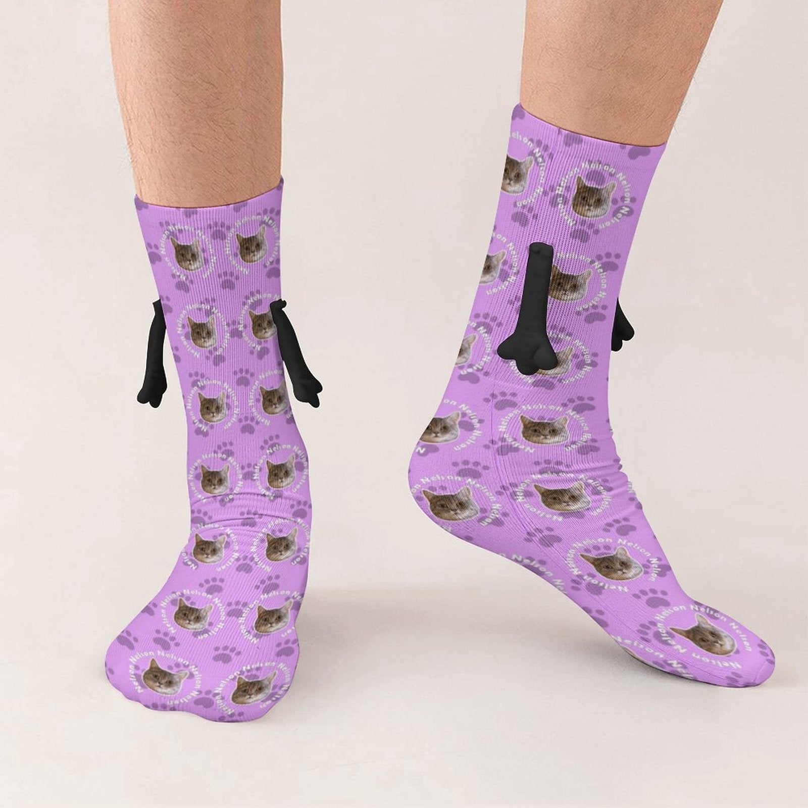 WEPRINTMESocksCustom Pet Face and Circle Name Holding Hands Socks