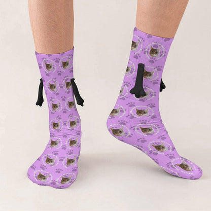 WEPRINTMESocksCustom Pet Face and Circle Name Holding Hands Socks