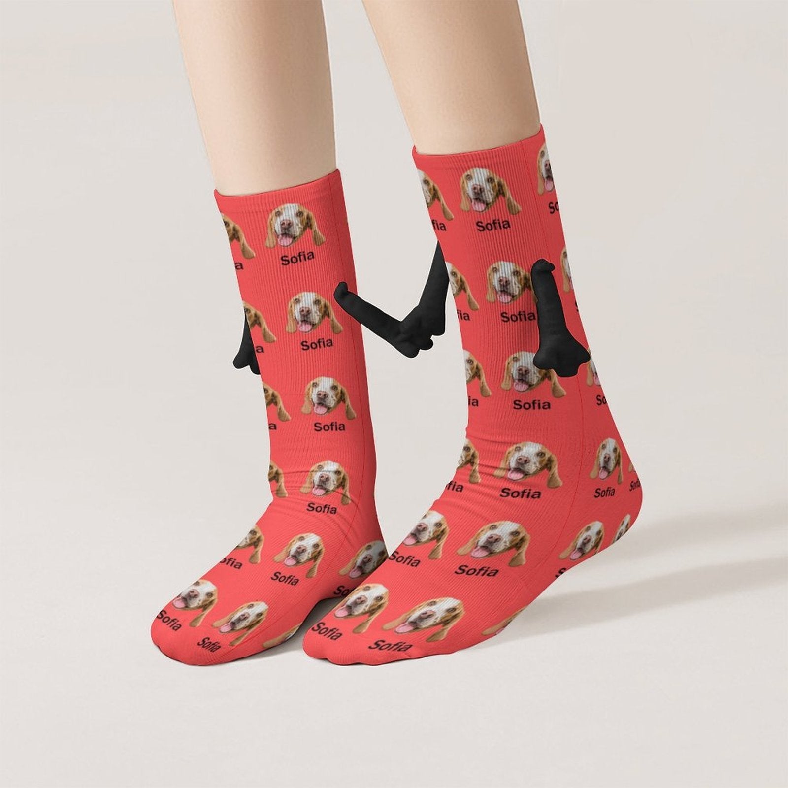 WEPRINTMESocksCustom Pet Face and Name Holding Hands Socks