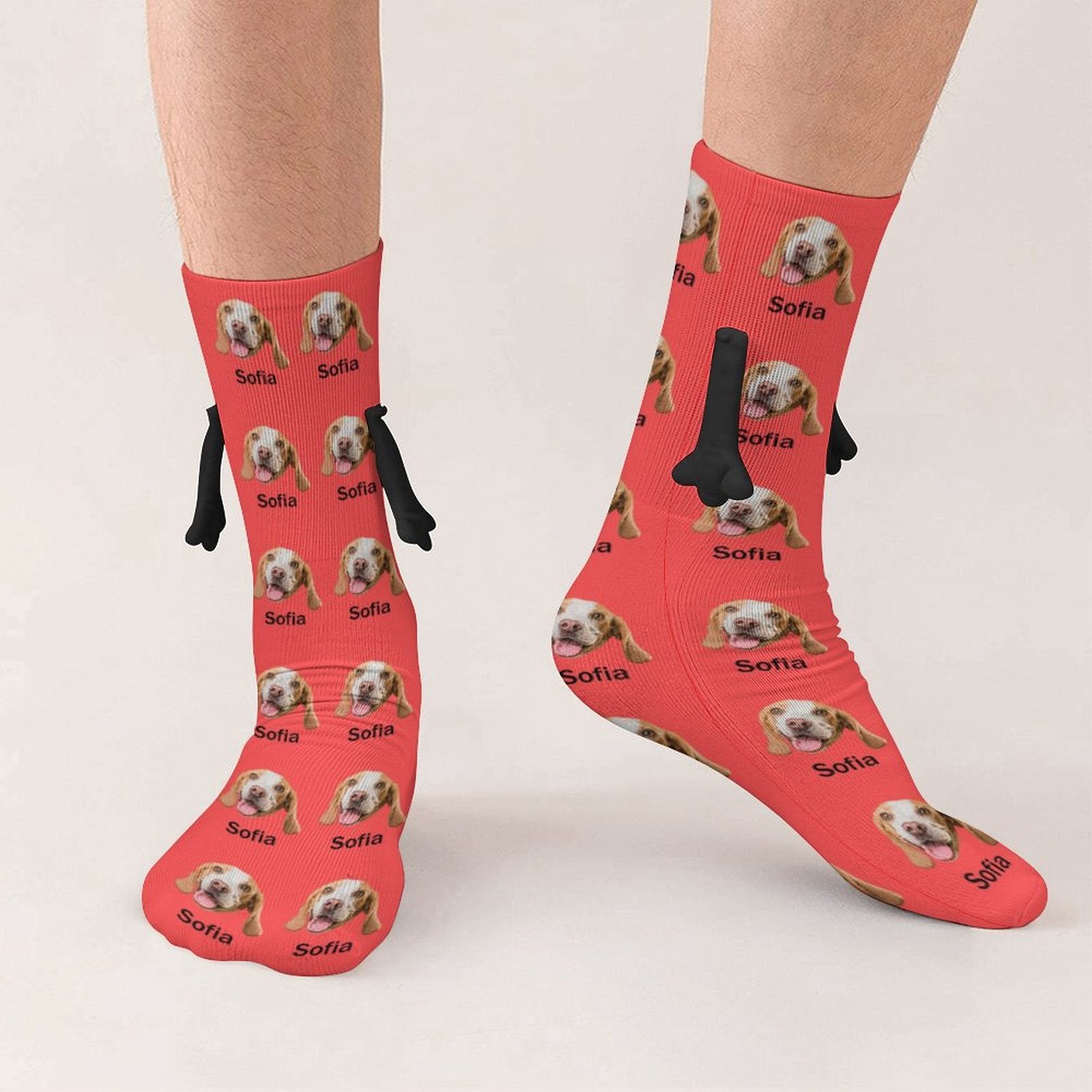 WEPRINTMESocksCustom Pet Face and Name Holding Hands Socks