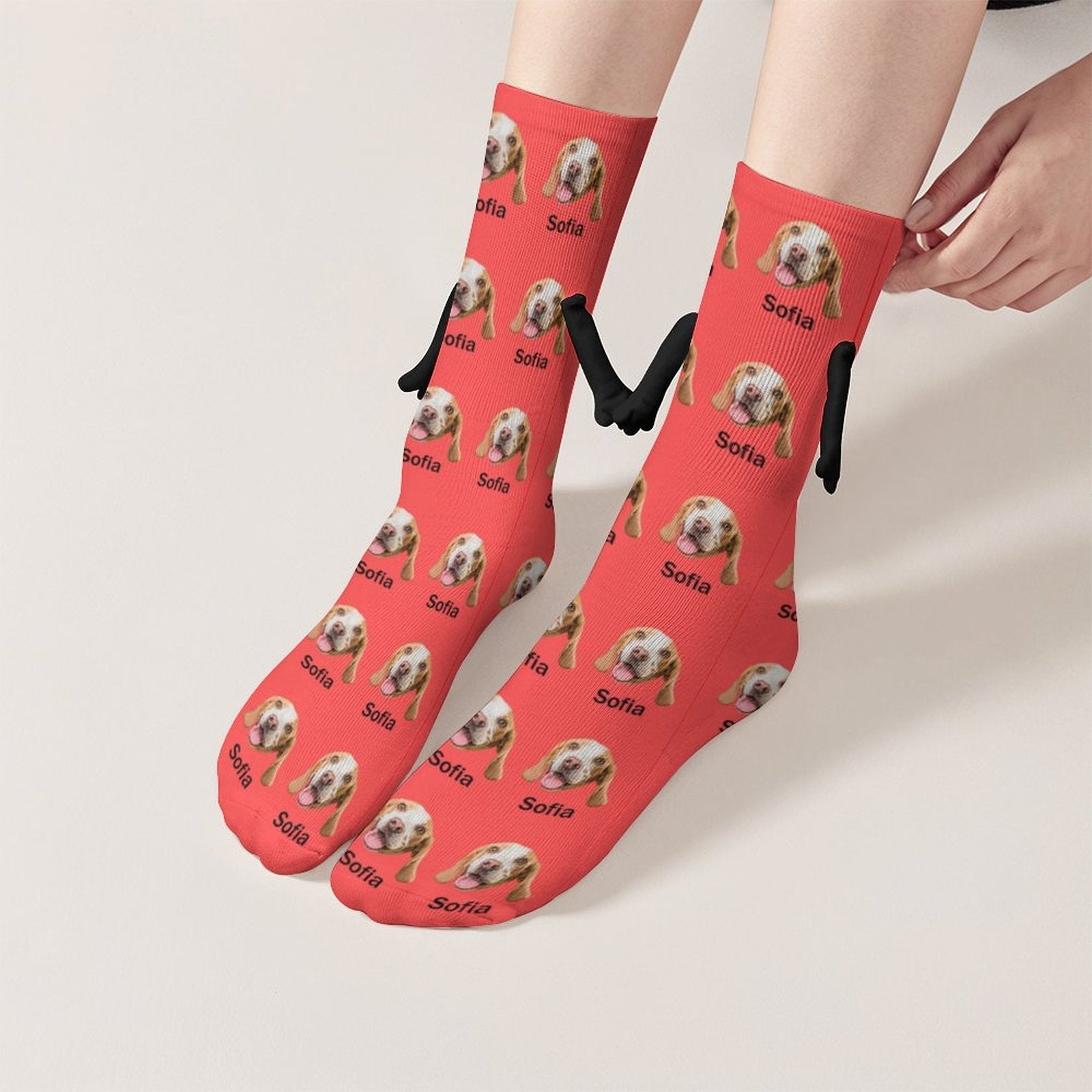 WEPRINTMESocksCustom Pet Face and Name Holding Hands Socks