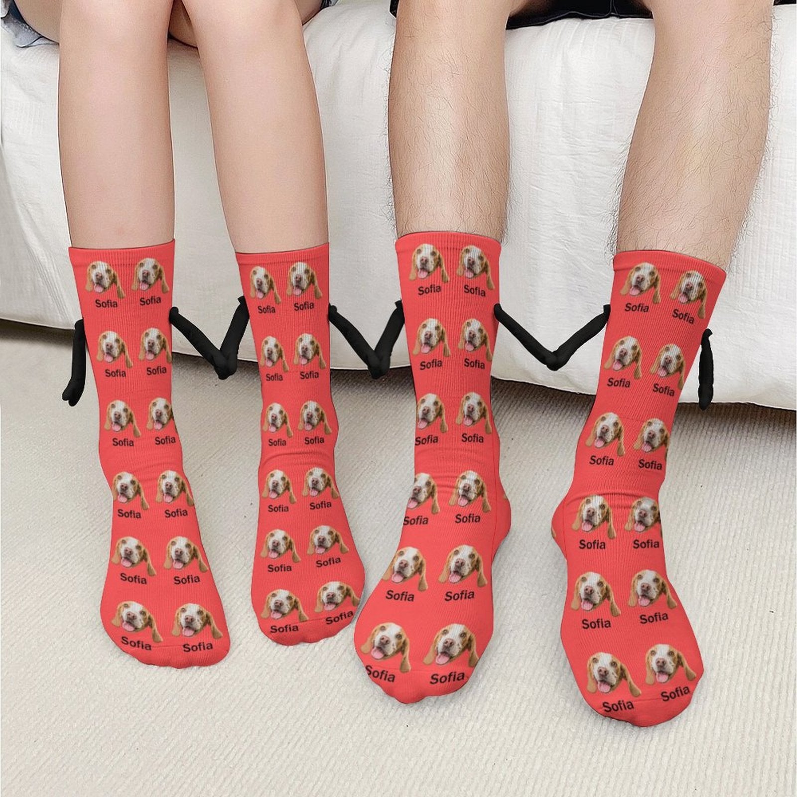 WEPRINTMESocksCustom Pet Face and Name Holding Hands Socks