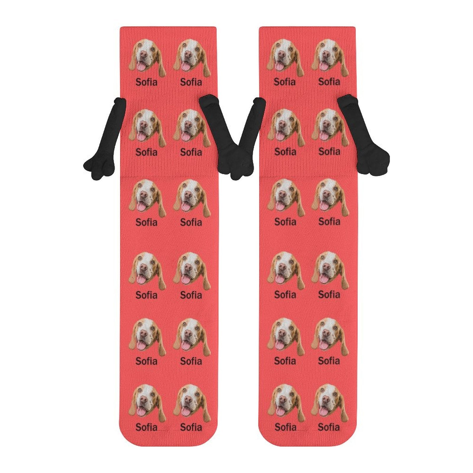 WEPRINTMESocksCustom Pet Face and Name Holding Hands Socks