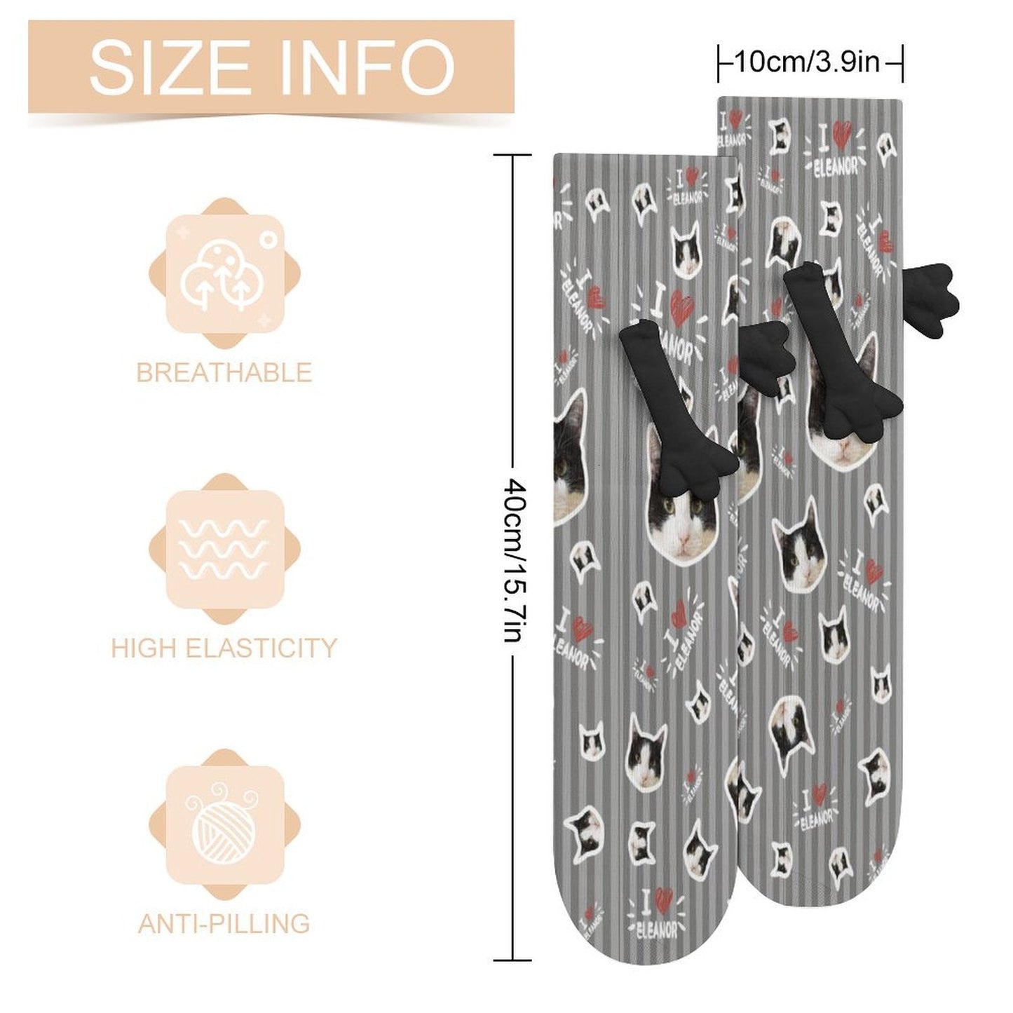 WEPRINTMESocksCustom Pet Face and Name Stripe Holding Hands Socks