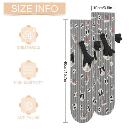 WEPRINTMESocksCustom Pet Face and Name Stripe Holding Hands Socks