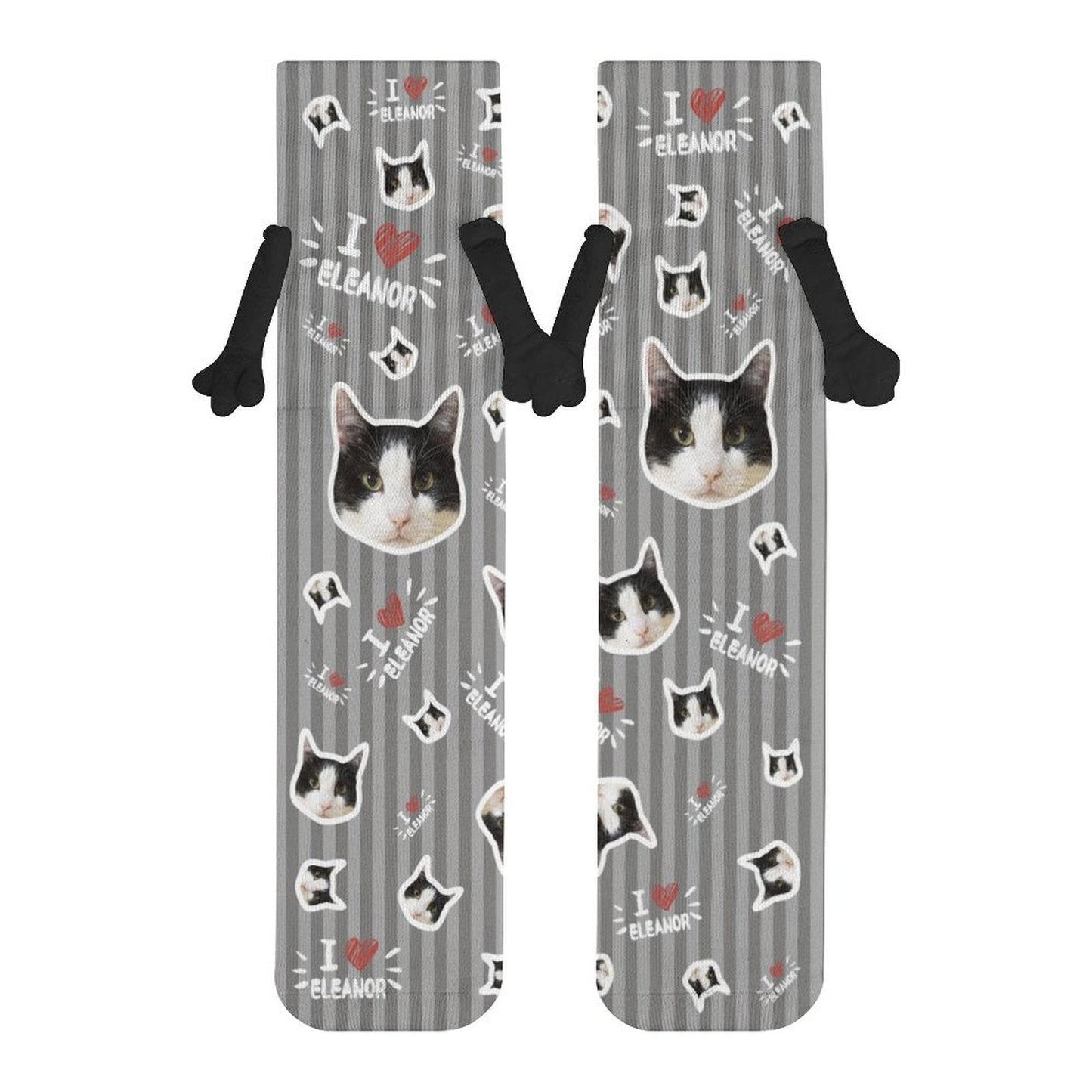 WEPRINTMESocksCustom Pet Face and Name Stripe Holding Hands Socks