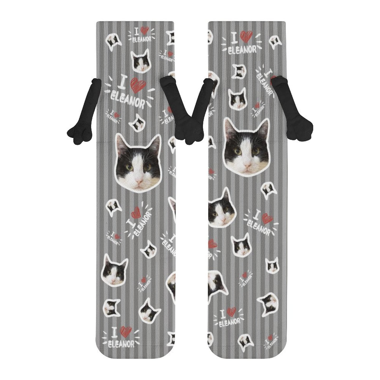 WEPRINTMESocksCustom Pet Face and Name Stripe Holding Hands Socks
