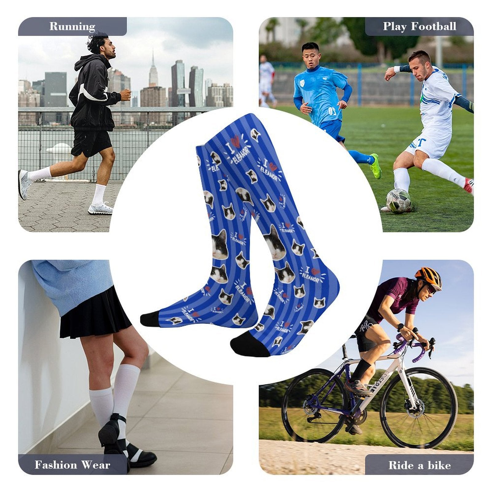 WEPRINTMESocksCustom Pet Face and Name Stripe Socks