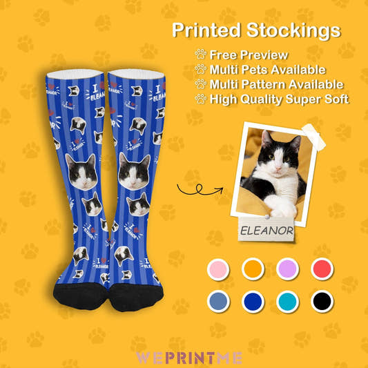 WePrintMeSocksCustom Pet Face and Name Stripe Socks