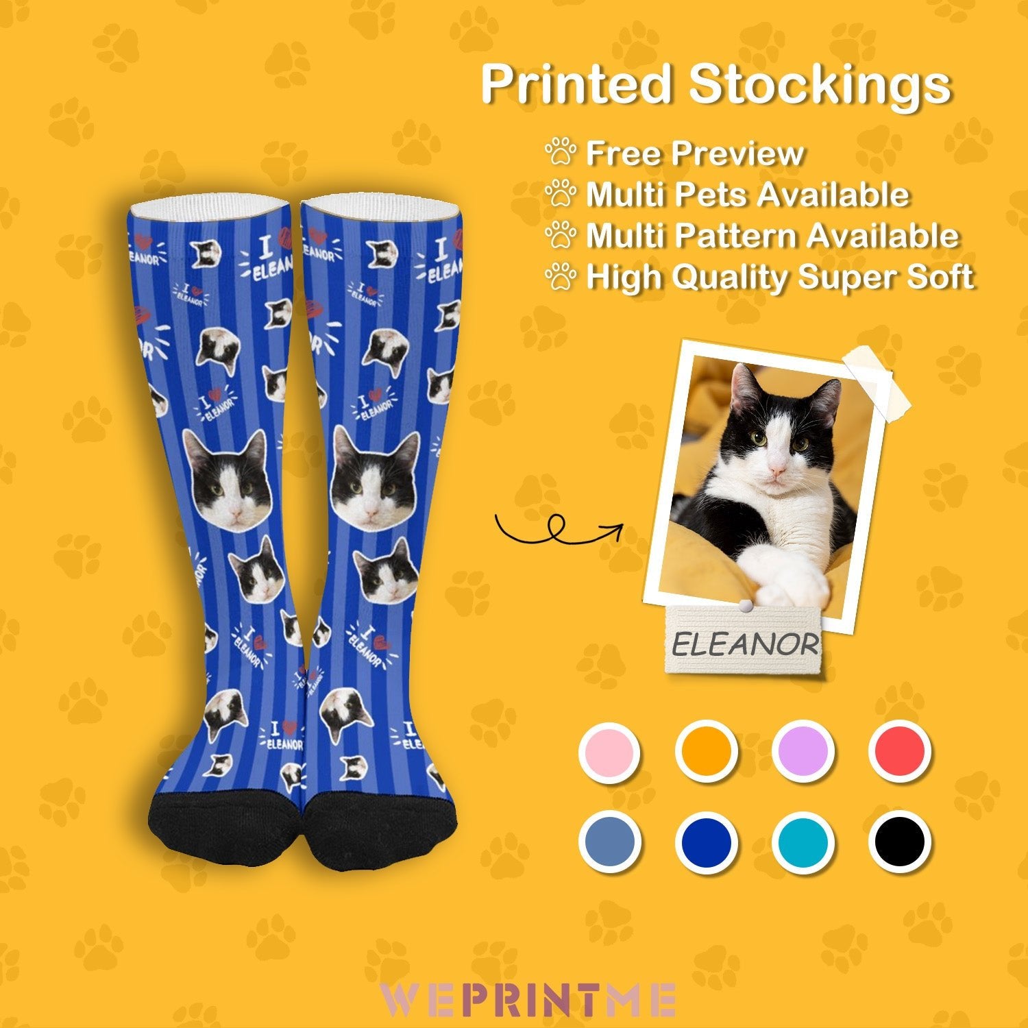 WEPRINTMESocksCustom Pet Face and Name Stripe Socks