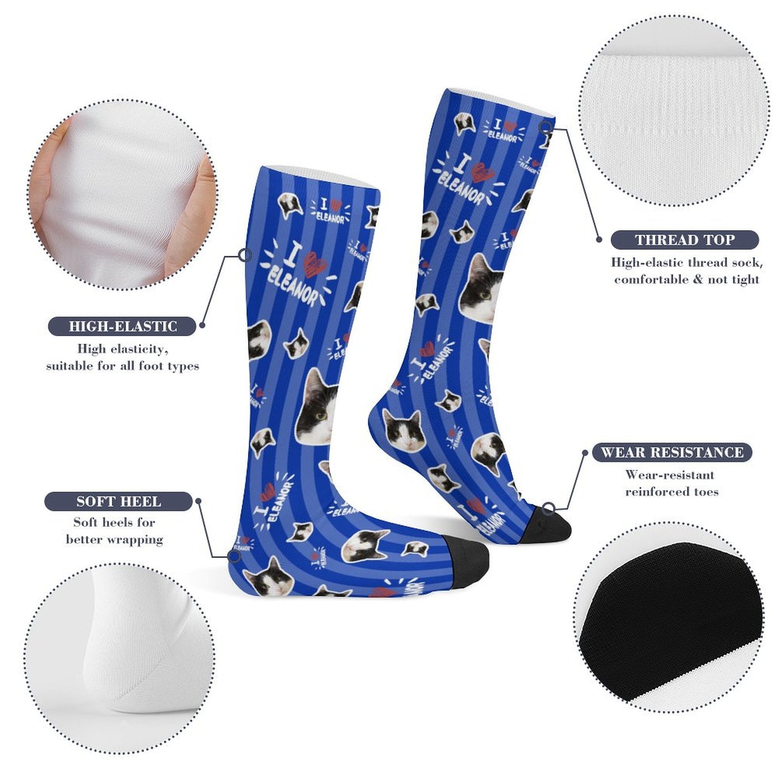 WEPRINTMESocksCustom Pet Face and Name Stripe Socks