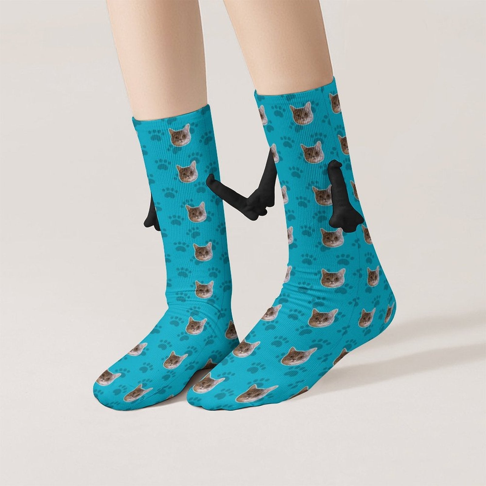 WEPRINTMESocksCustom Pet Face Holding Hands Socks