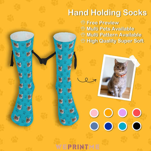 WePrintMeSocksCustom Pet Face Holding Hands Socks