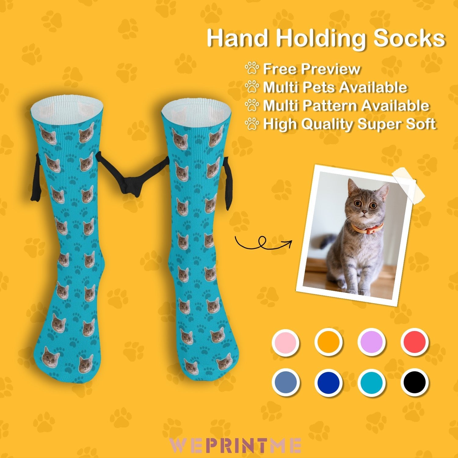 WEPRINTMESocksCustom Pet Face Holding Hands Socks